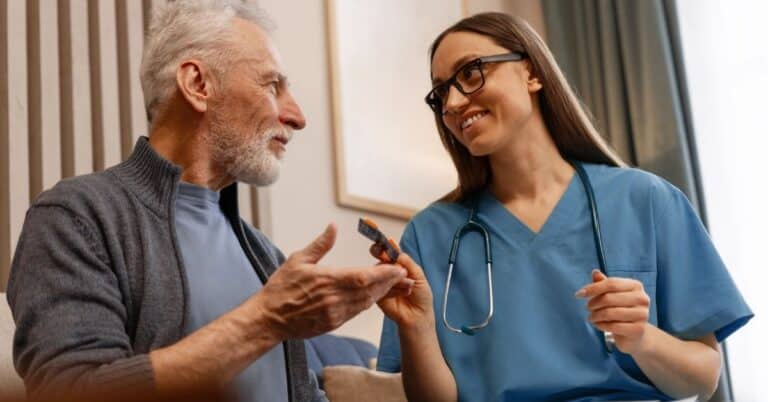 senior resident in assisted living with nurse